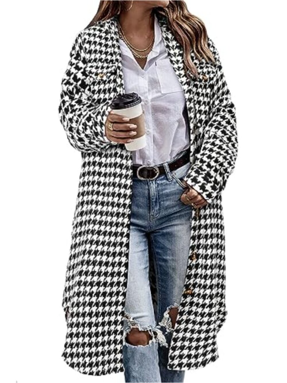 Women's Plaid Flannel Shacket Button Down Long Jacket